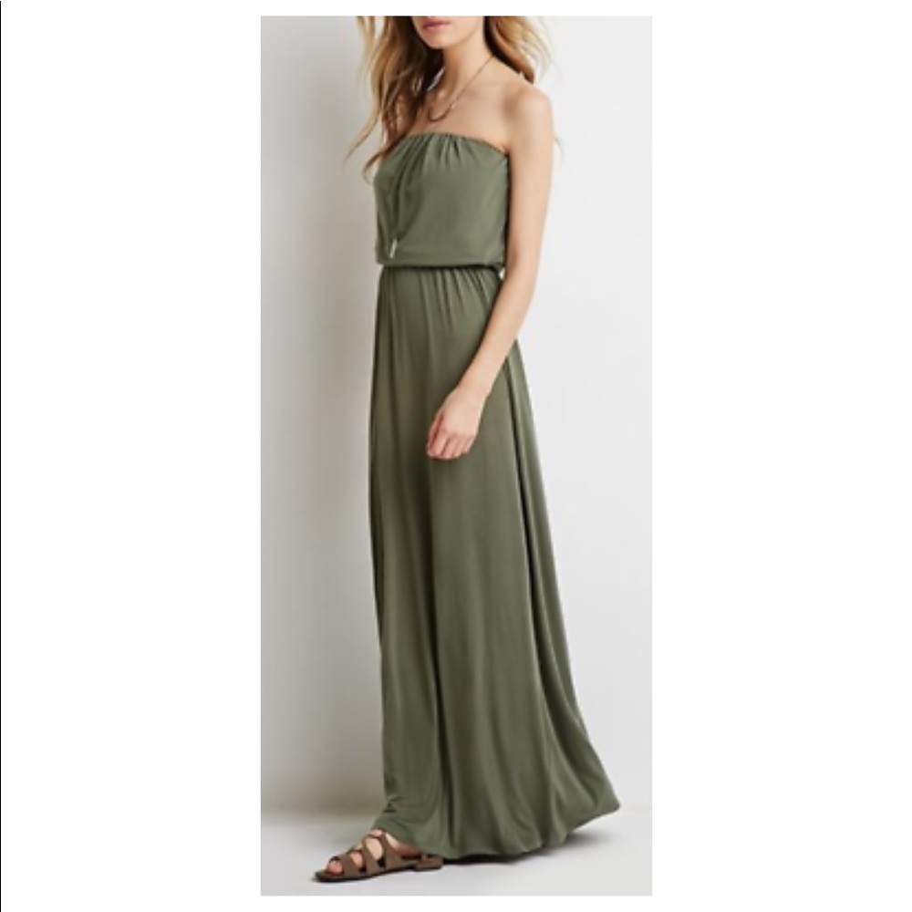 Women's Green Strapless Maxi Dress